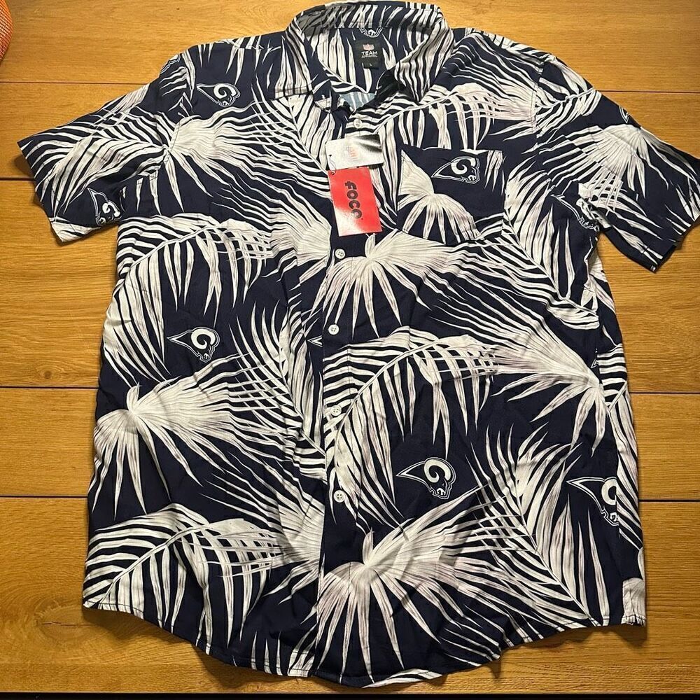 NWT nfl foco Los Angeles Rams print all over button up large